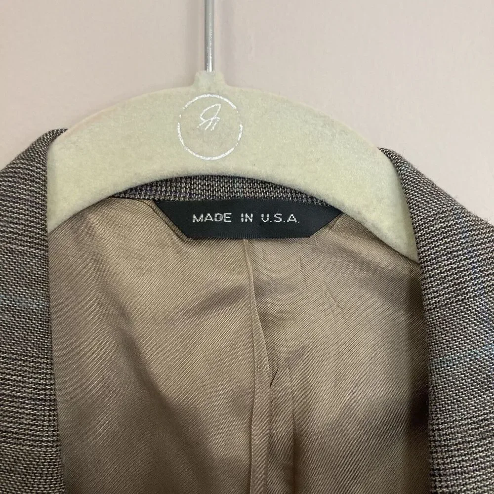VTG Chaps by Ralph Lauren Blazer 44R Wool Gray Light Check Made in USA Suit Coat